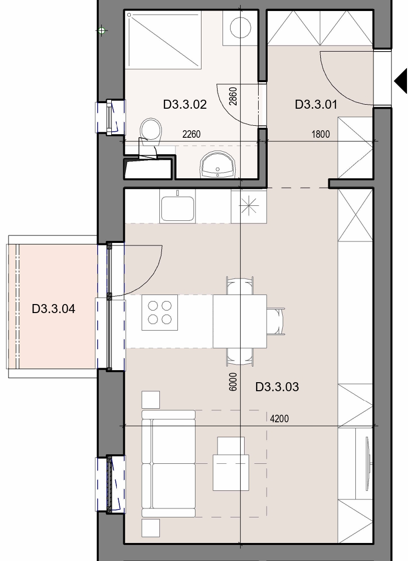 Pôdorys bytu – Apartmán 3.13